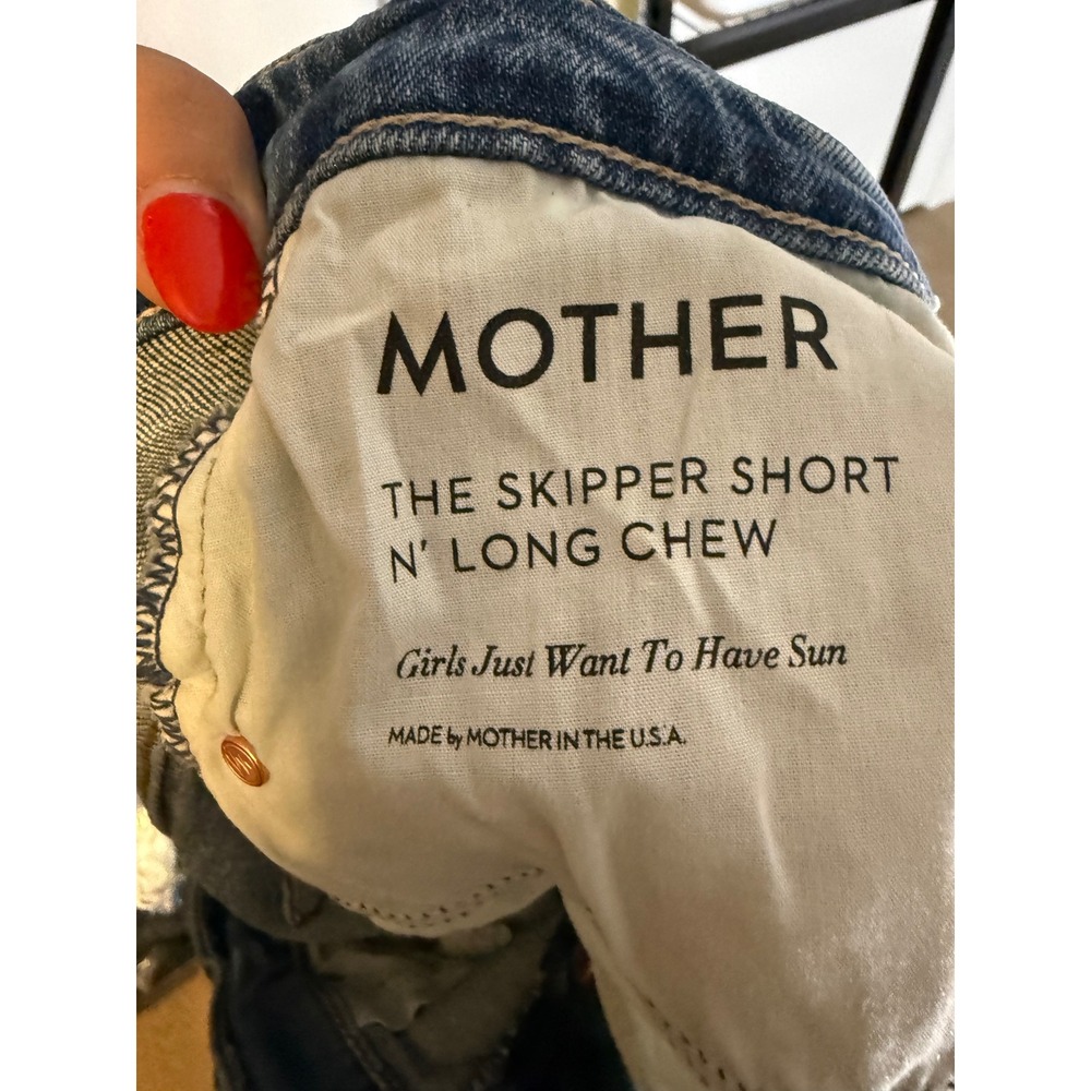 MOTHER Superior The Skipper Short N Long Chew Distressed Denim Shorts Blue 25 - Picture 3 of 12